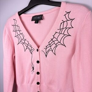 Widow for Dolls Kill Pink Spiderweb Cropped Cardigan Pastel Goth Y2K M